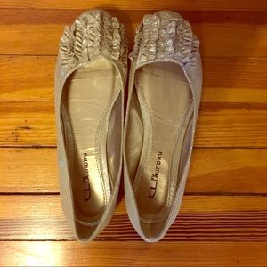 CL Chinese Laundry silver fabric ruffle flats 8